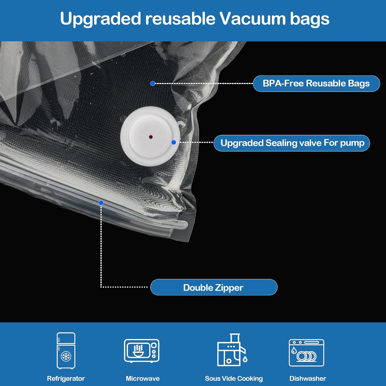 40Pcs Vacuum Sealer Bags For Food With Air Valve, Reusable Sous Vide Bags (20 Large+20 Small)