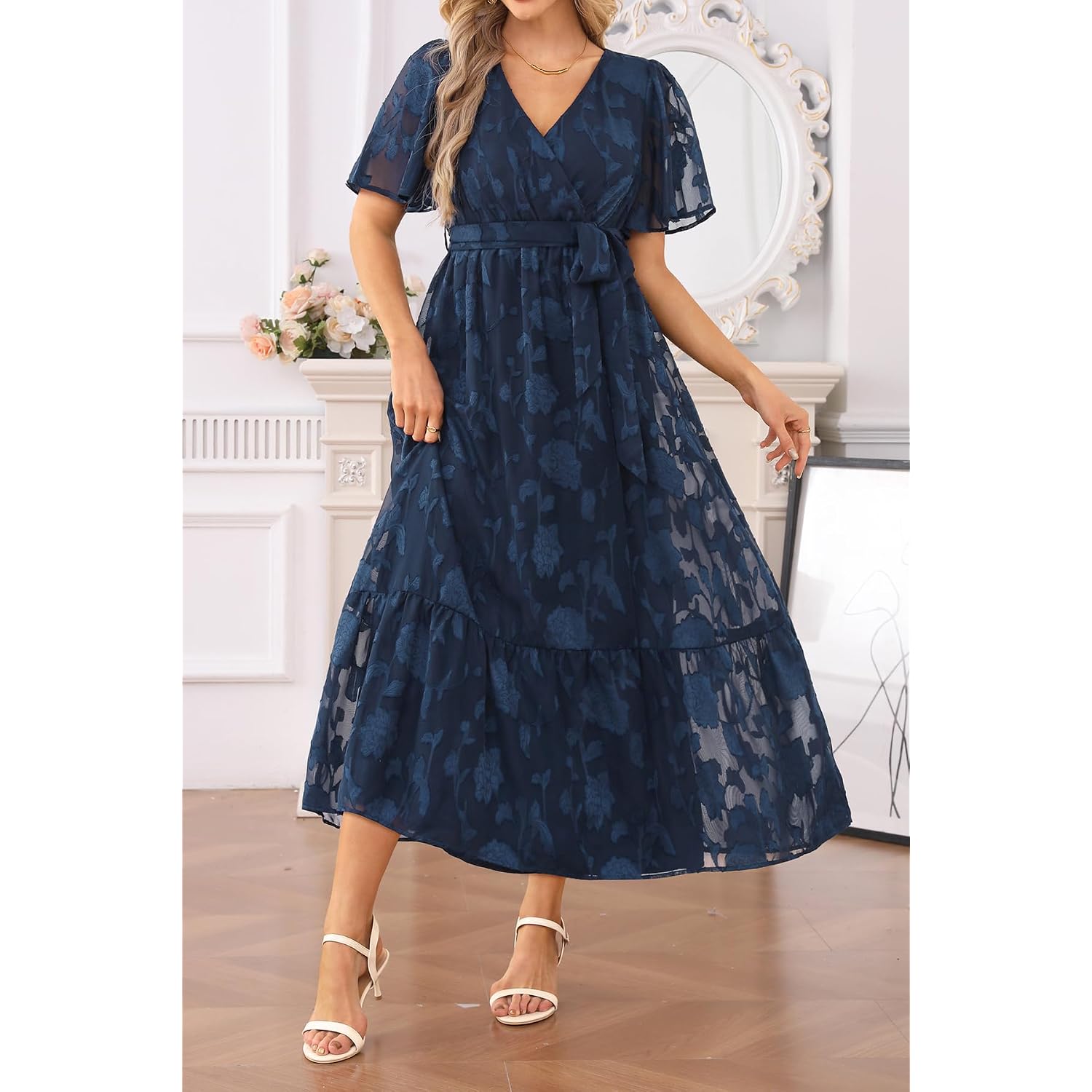Pinup Fashion Plus Size Dresses For Wedding Guest - Formal Cocktail Elegant Wrap V Neck Long Dress