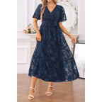Pinup Fashion Plus Size Dresses For Wedding Guest - Formal Cocktail Elegant Wrap V Neck Long Dress