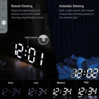 Digital Clock 3D Led Wall Clock For Living Room Decor 9.7" Alarm Clocks Black Clock Wall Decor Digital Wall Clock,Remote Control/Dimmer/Date/Temperature