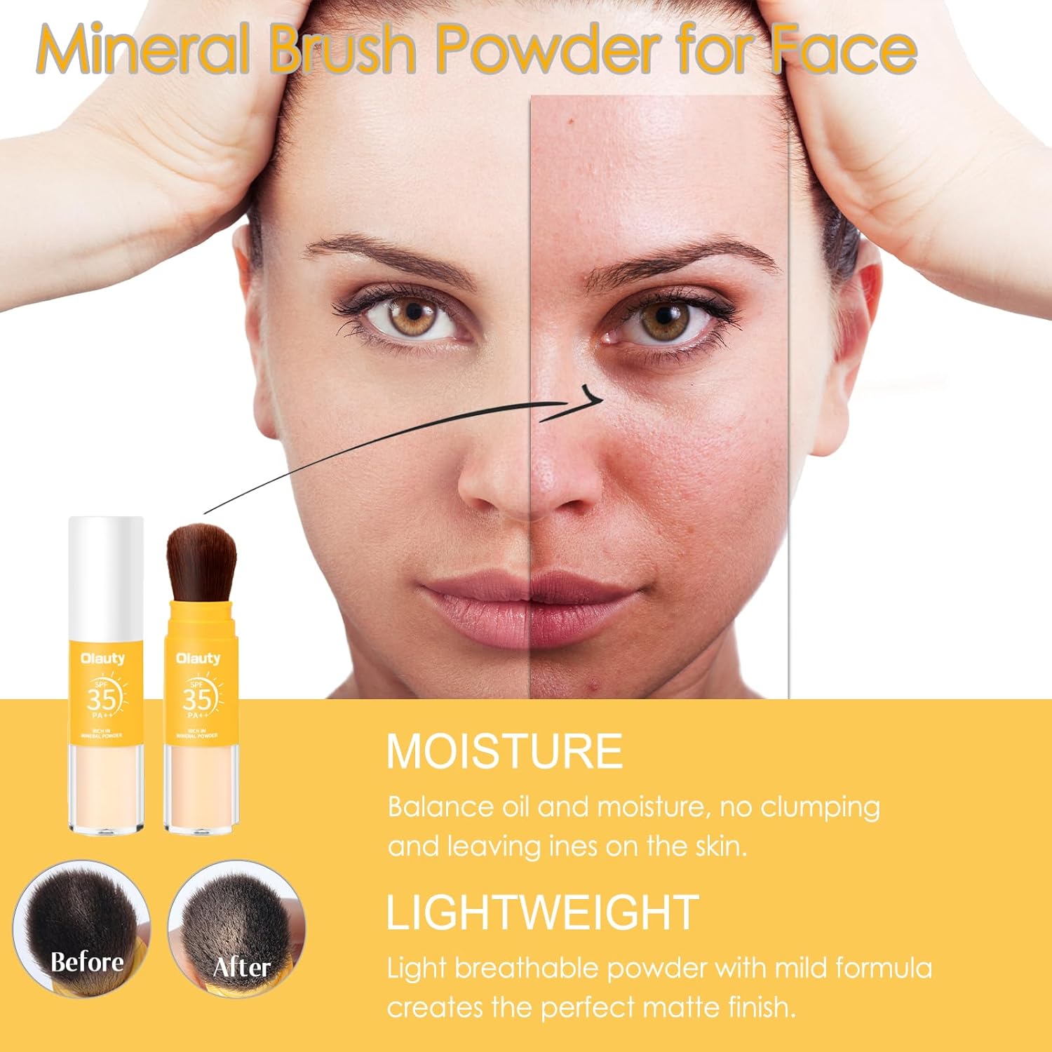 Mineral Powder Sunscreen for Face & Scalp, SPF 35, Brush on Sunscreen Setting Powder, Matte Oil Control Hair Sunscreen Face Powder, Lasting Lightweight Breathable (#01 Translucent)