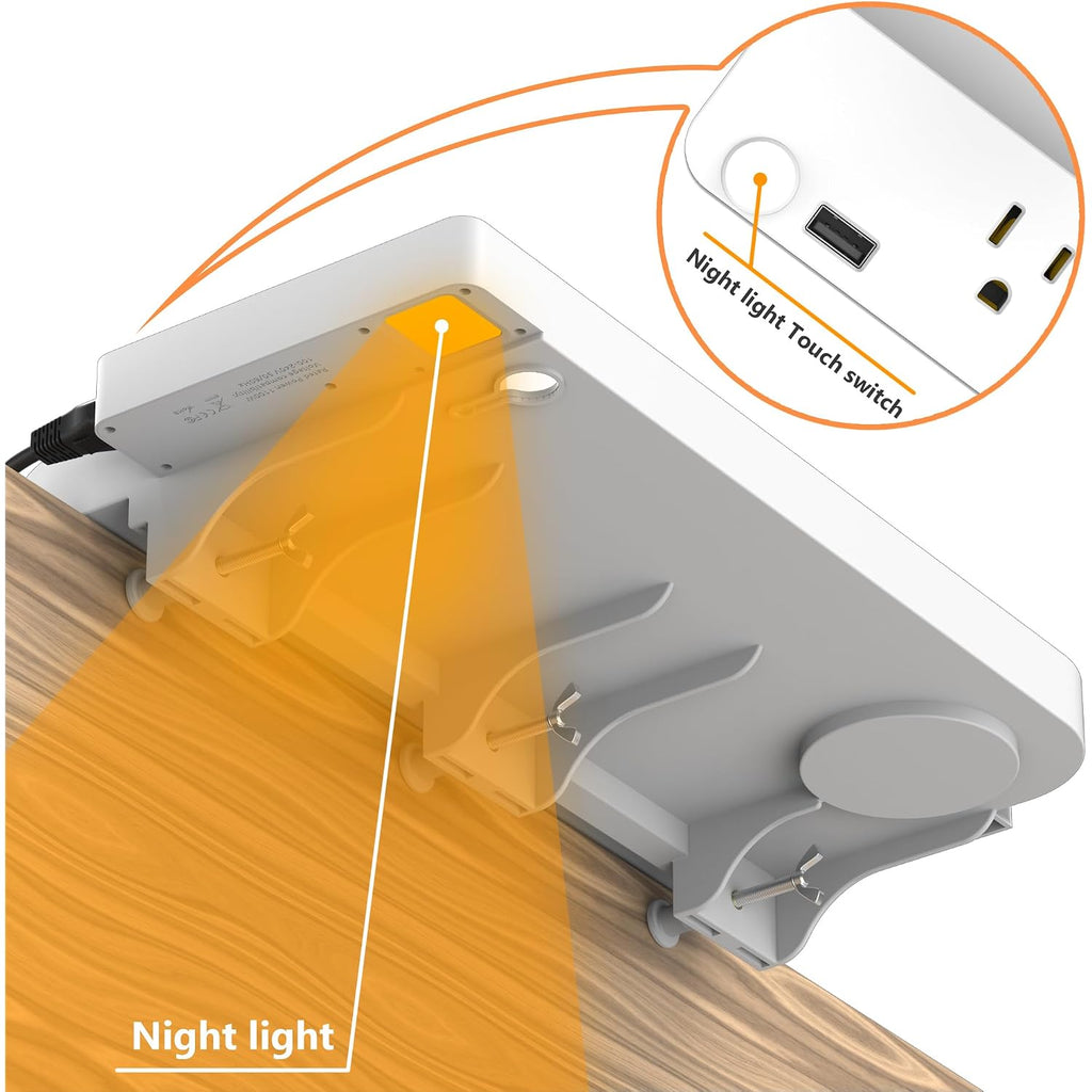 Hiree Bedside Shelf For Dorm Bunk Bed With Usb Charging Port And 2 Ac Outlets, Bedside Caddy, Bunk Bed Extender, Attachable Bedside Table, College Dorm Essential Clip On Bedside Tray, Plus Size, White