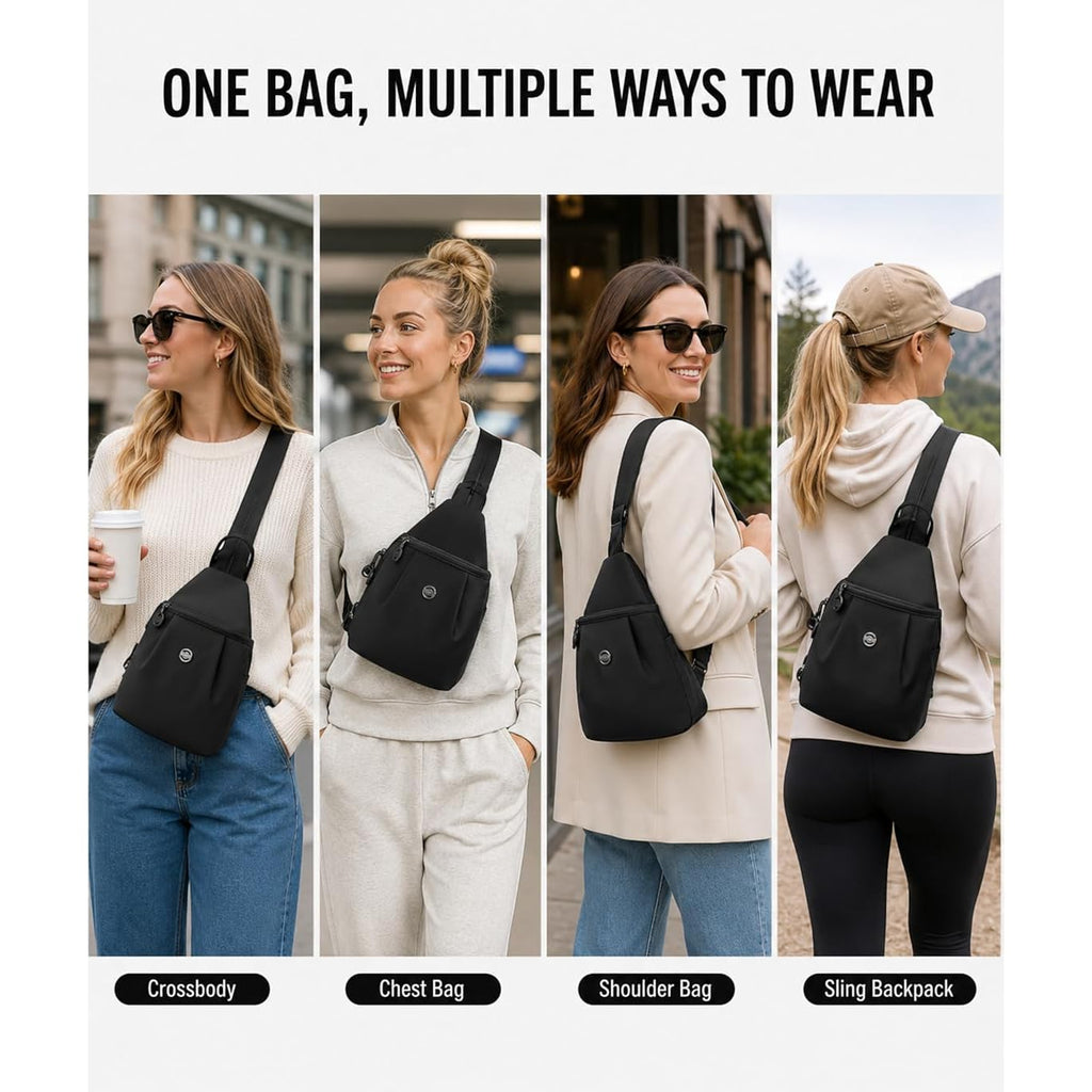 Sling Backpack For Women, Water-Resistant Crossbody Chest Bag For Travel, Work, Gym, Students & Daily Use