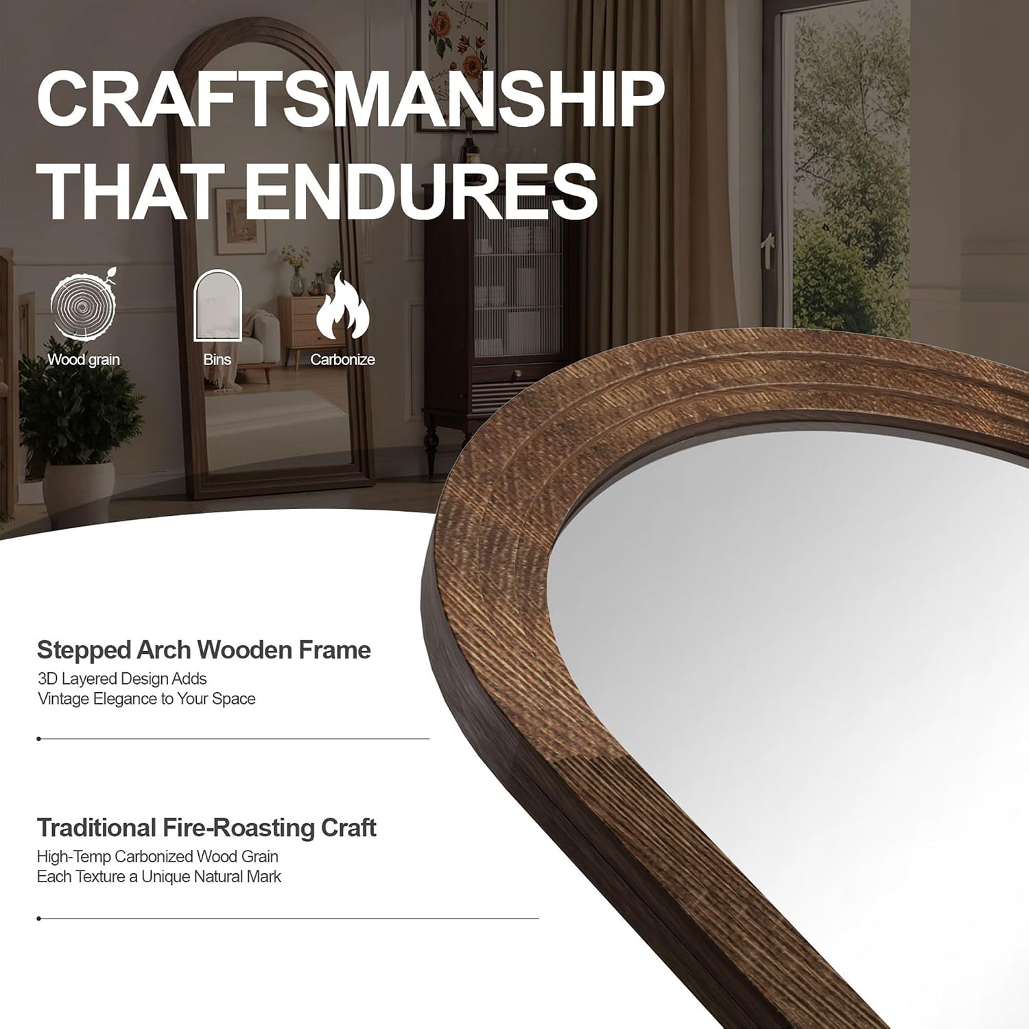 Arched Full Length Floor Mirror With Stand, 75X35 Rustic Farmhouse Solid Wood Frame Wall Mirror For Bedroom, Living Room, Vertical Hanging & Standing(Brown)