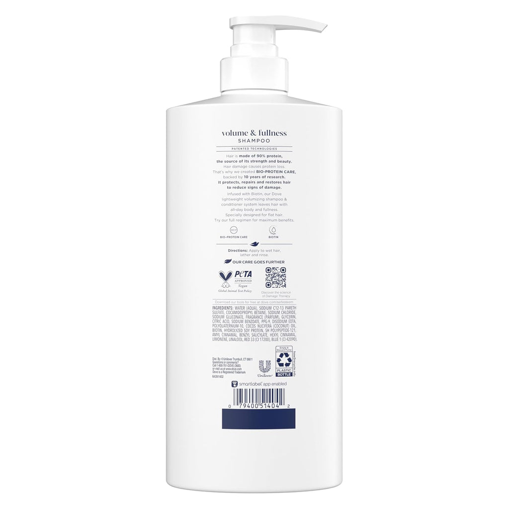 Dove Shampoo Volume & Fullness For Fine, Thin Hair With Bio-Protein Care Technology And Biotin 28 Fl Oz