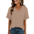 Womens Oversized V Neck Tshirts Plus Size Summer Tops 2026 Short Rolled Sleeve Shirts Dressy Casual Blouses S-4XL