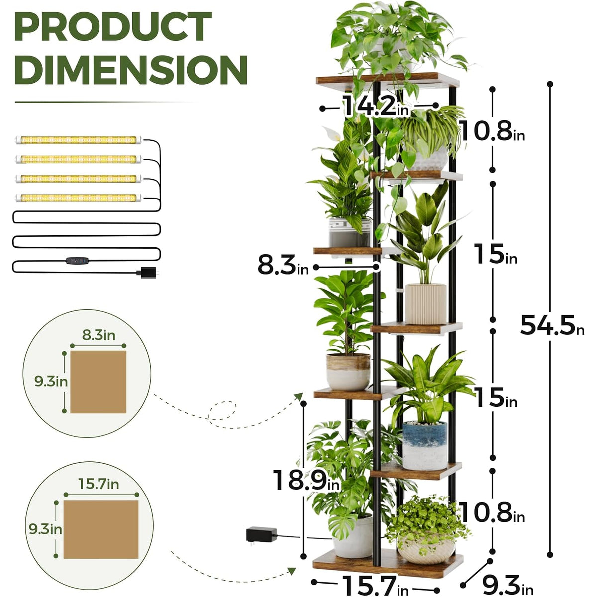 Bamworld Plant Stand With Grow Light For Indoor Plants Corner 7 Tier Metal Plant Shelf Wood Flower Stand For Home Living Room Decor Patio Decor