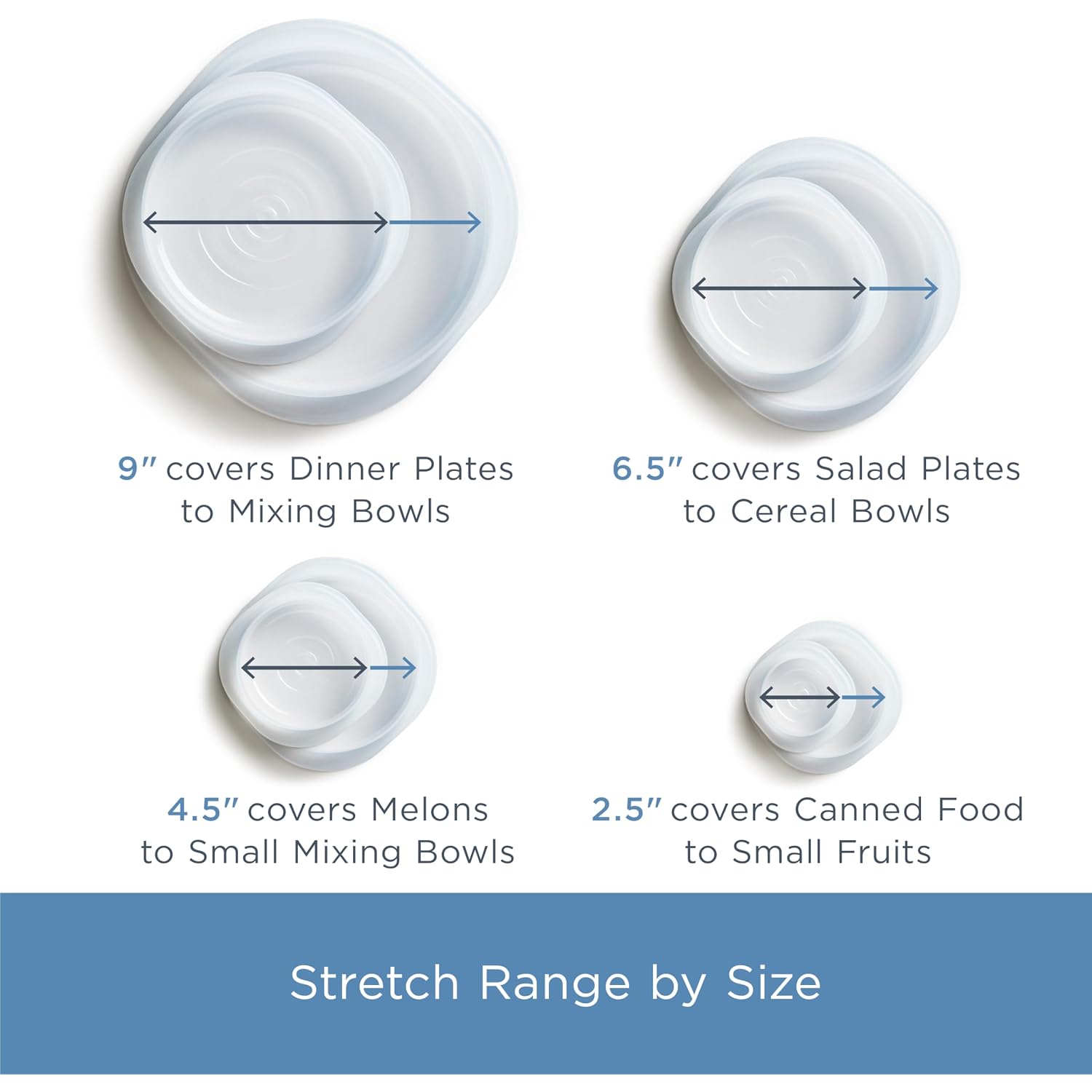 Stasher Premium Reusable Silicone Stretch Lids, Clear, 4Pk Of 9”, 6.5”, 4.5”, And 2.5” Lids, Airtight Seal, Food Container Covers, Bpa Free, Leak-Free, Dishwasher Safe, Microwave Safe, Eco-Friendly