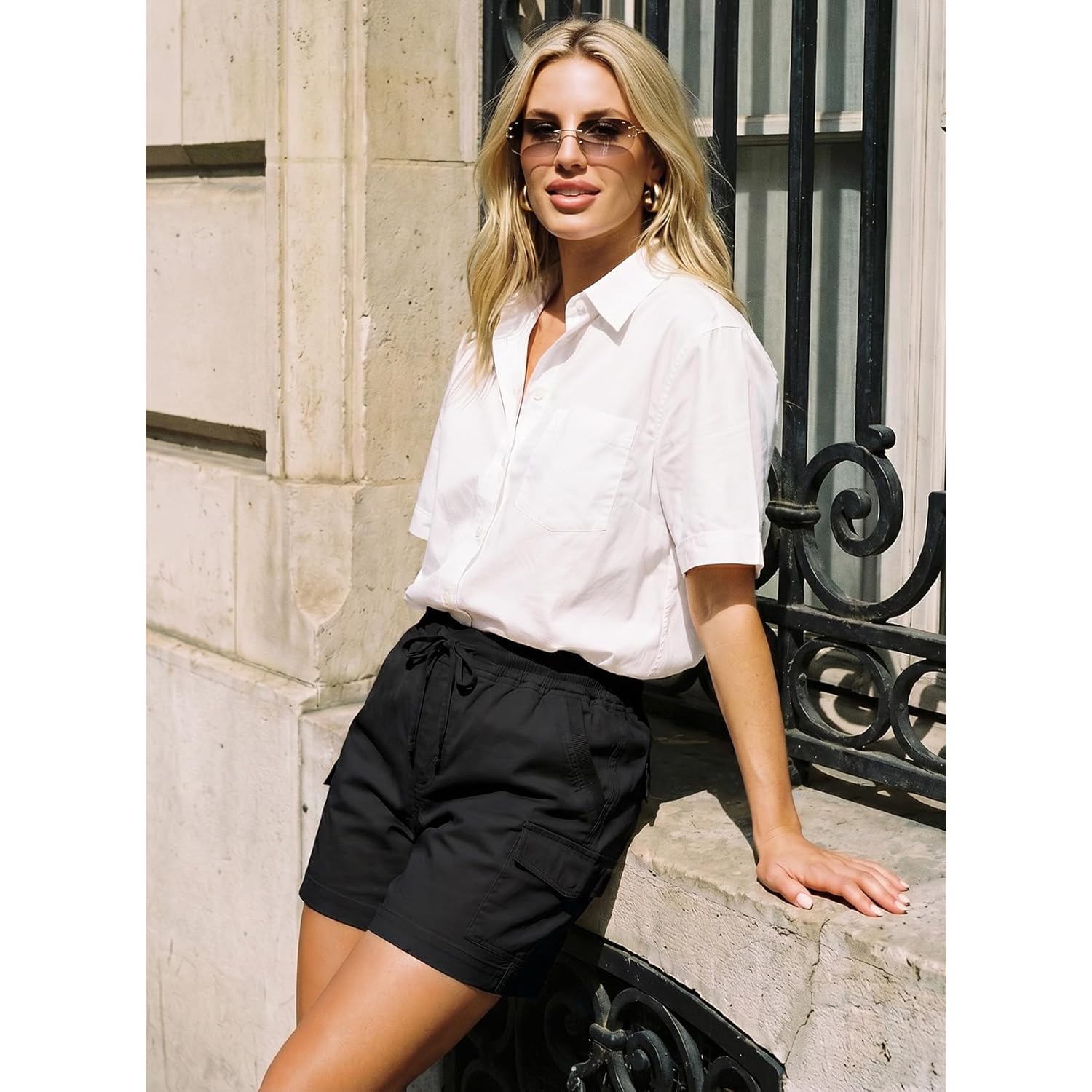 Womens Summer Shorts Relaxed Fit High Waist Casual 4 Pocketed 2026 Hiking Cargo Shorts Outdoor Outfits S-2XL