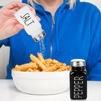 2 Pack Salt And Pepper Shakers Set, Glass Shaker With Stainless Steel Lid, Modern And Cute Farmhouse (Black And White)