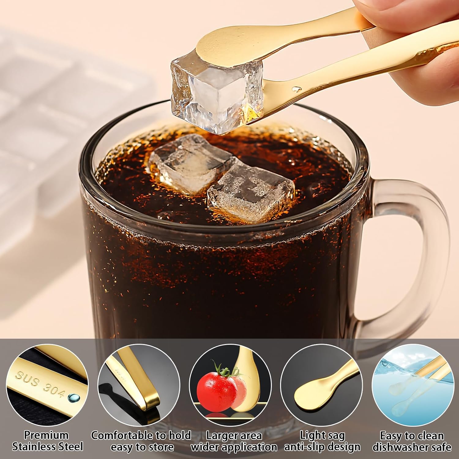 8Pcs Gold Mini Metal Tongs, 4.3"/11Cm,Stainless Steel,For Ice Cube, Sugar | Small Kitchen Accessories For Serving Food, Salad, Toaster, Desserts