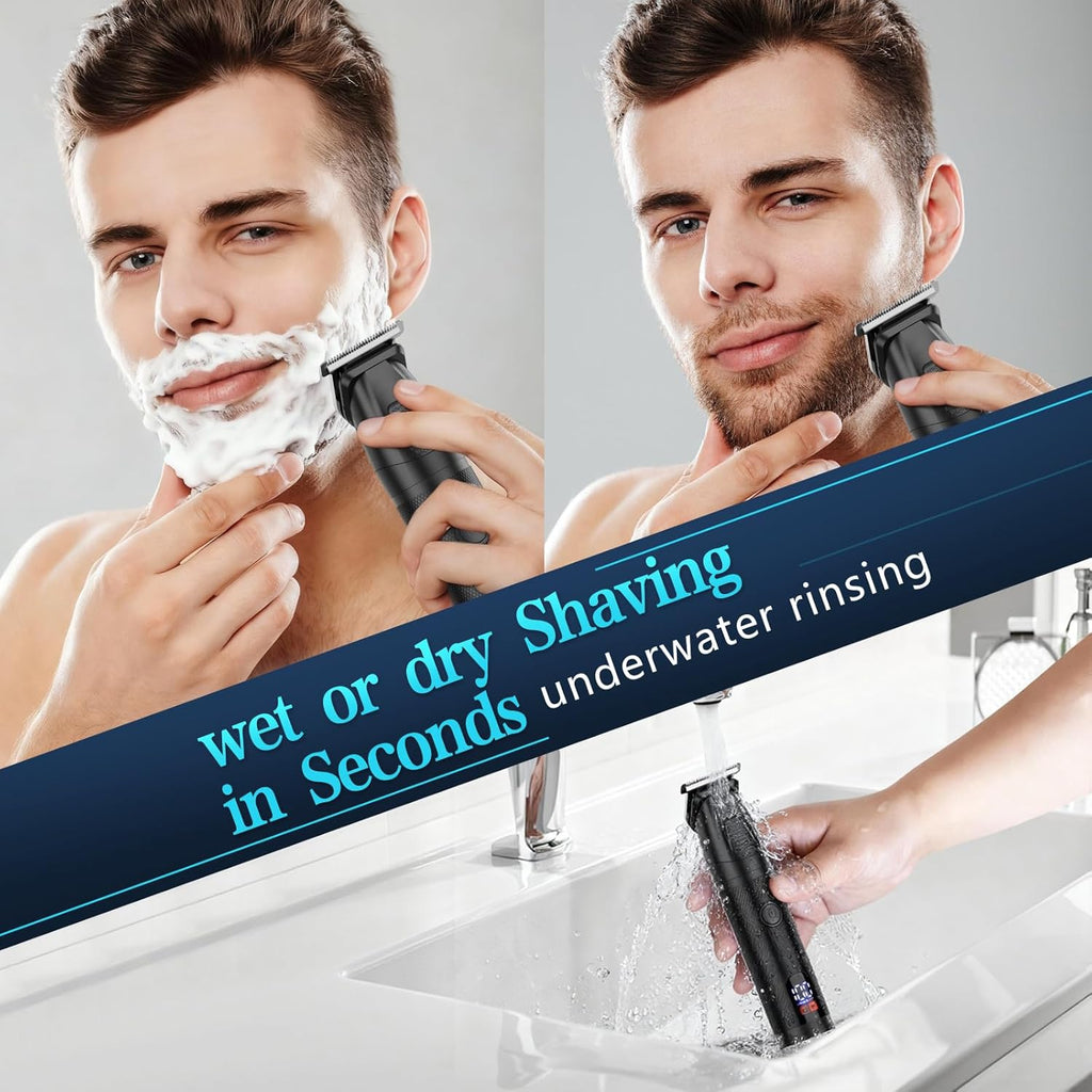 Bomxin Beard Trimmer for Men 6 in 1 Cordless Waterproof Electric Hair Clippers Mustache Body Face Trimmer All in One Grooming Kit with LED Display USB Rechargeable