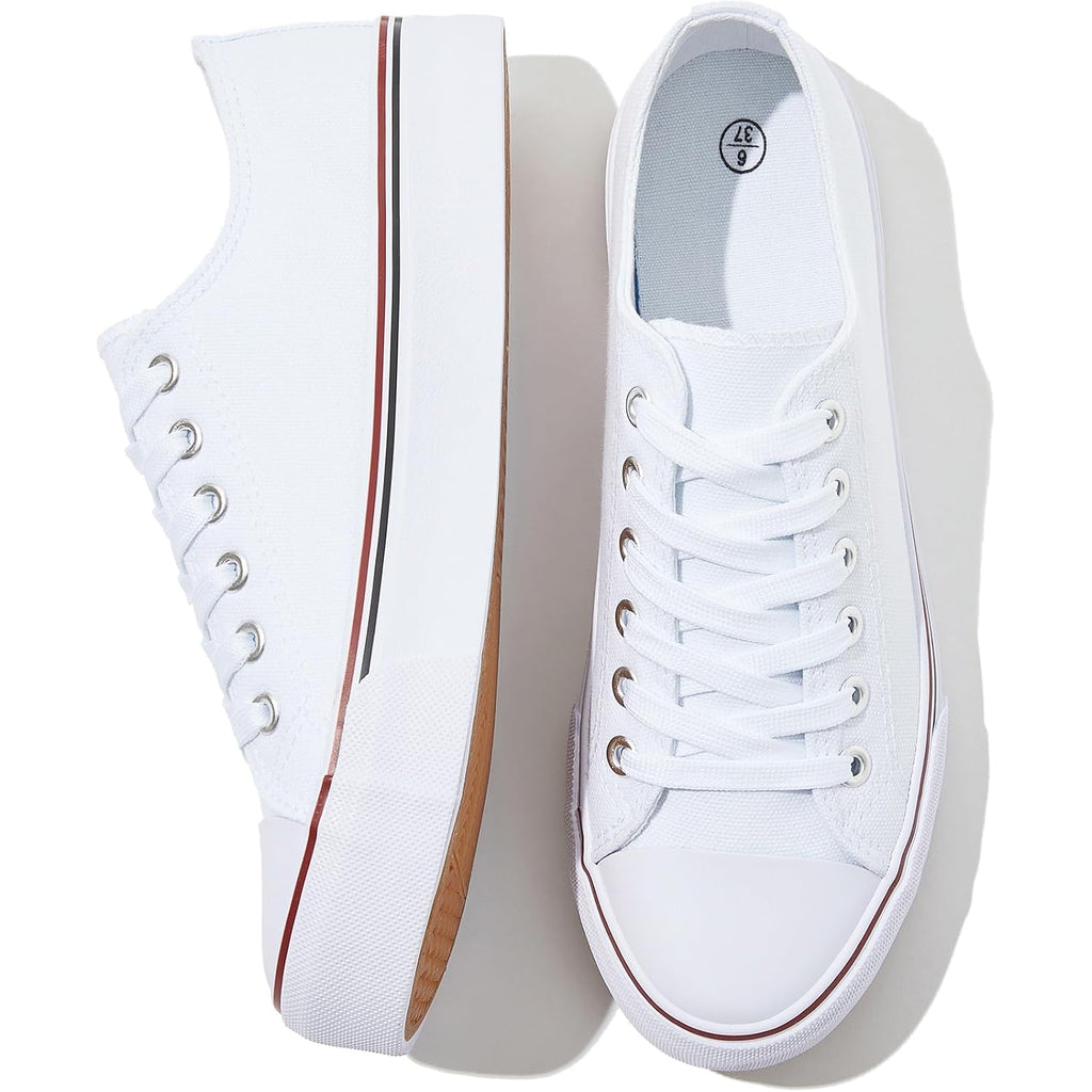 Fracora Womens White Black Canvas Sneakers Low Top Canvas Shoes For Women Tennis Shoes