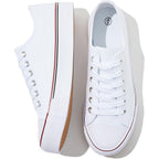 Fracora Womens White Black Canvas Sneakers Low Top Canvas Shoes For Women Tennis Shoes