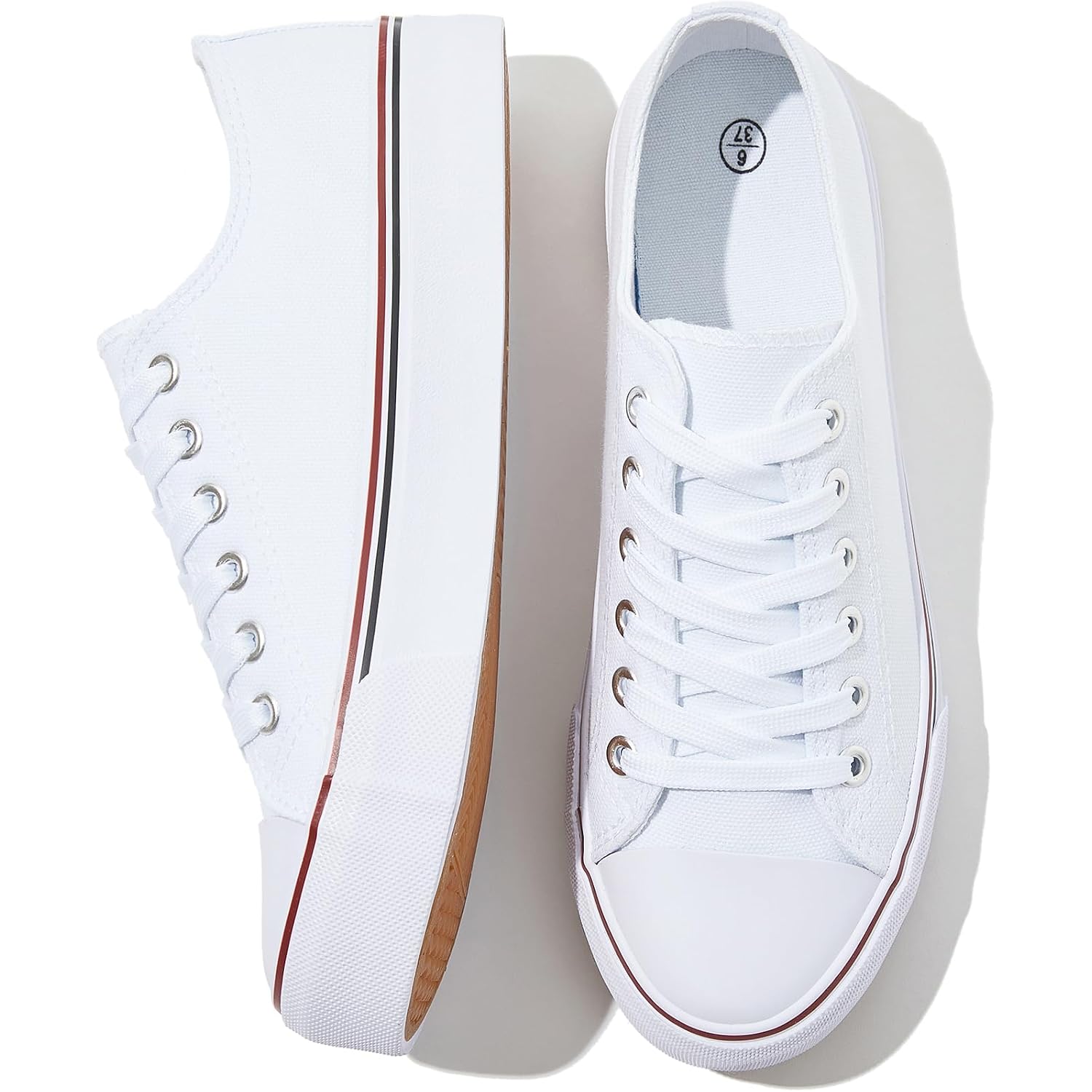 Fracora Womens White Black Canvas Sneakers Low Top Canvas Shoes For Women Tennis Shoes