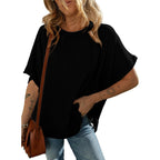 Dokotoo Women'S Casual Oversized Short Sleeve Solid Color Loose Texture Knit Tunic Tops Blouses