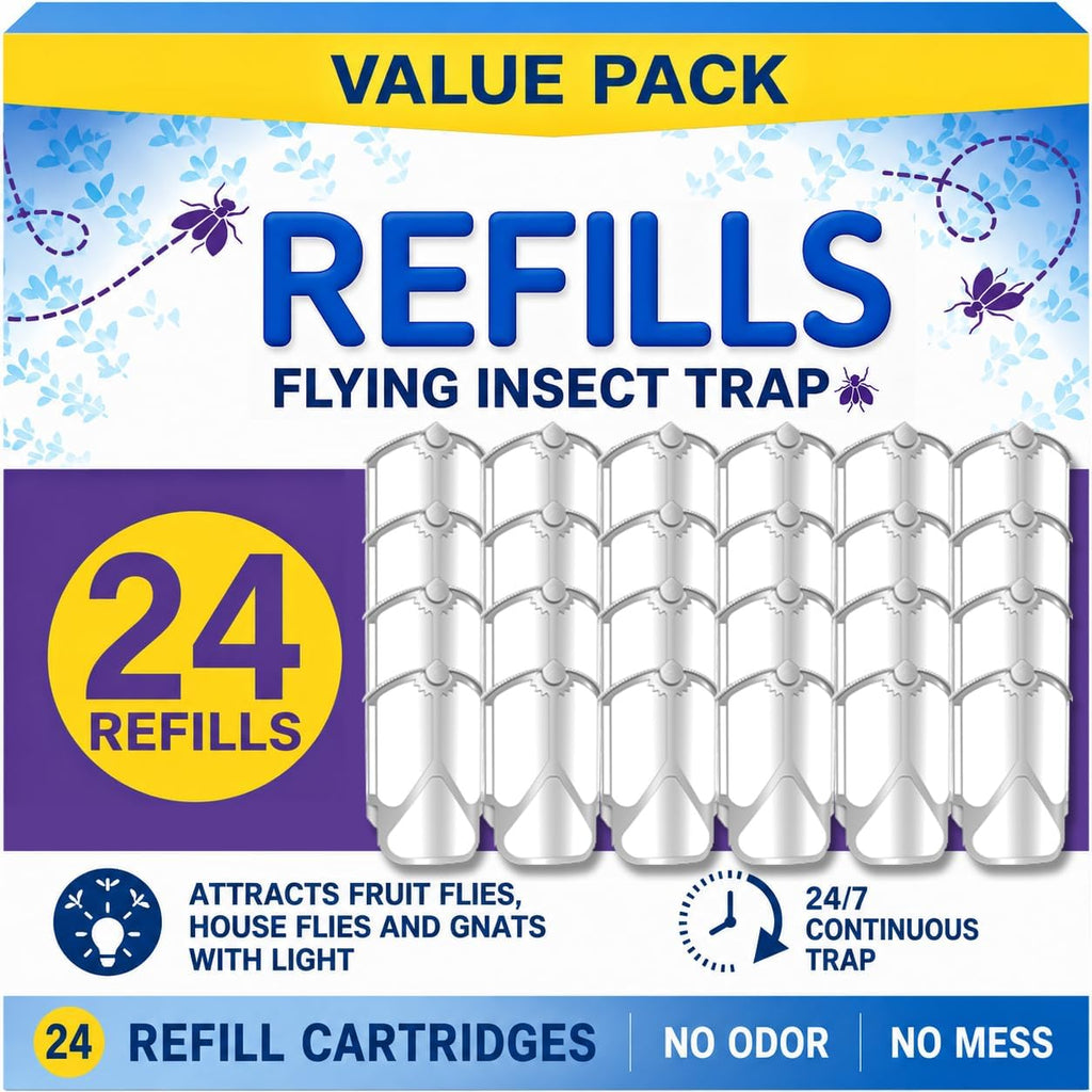 24 Pack Refill Cartridge Kit Compatible With Plug-In Light M364 And Max, Flying Insect Trap Refills Replacements For House & Fruit Flies, Easy To Use