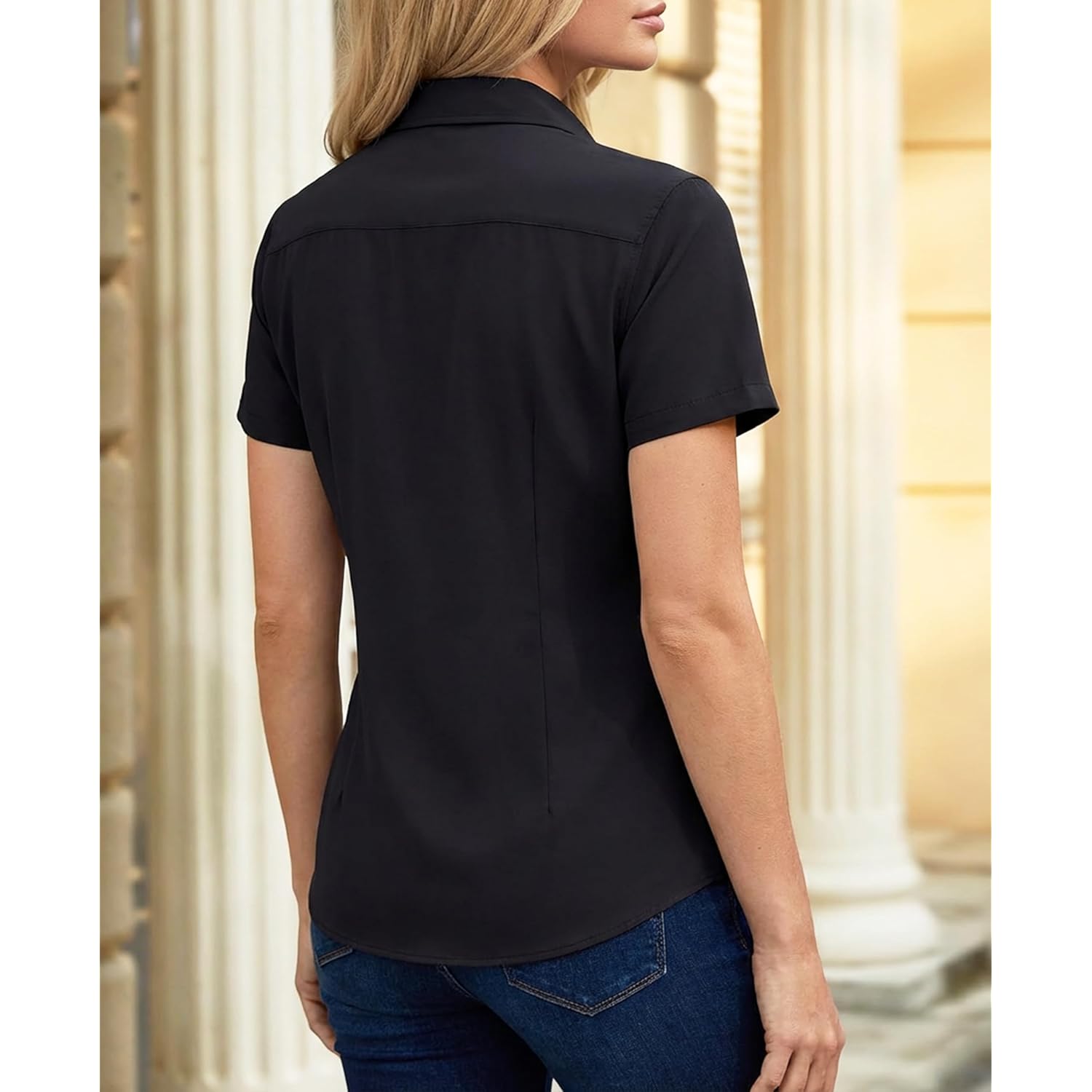 Button Down Shirts for Women Short Sleeve Dress Shirt Stretch Wrinkle Free Business Casual Office Blouse Work Tops