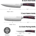 Paudin Kitchen Knife Set, 3 Piece High Carbon Stainless Steel Professional Chef Knife Set With Ultra Sharp Blade & Wooden Handle (Kitchen Knife Set 3 Pcs)