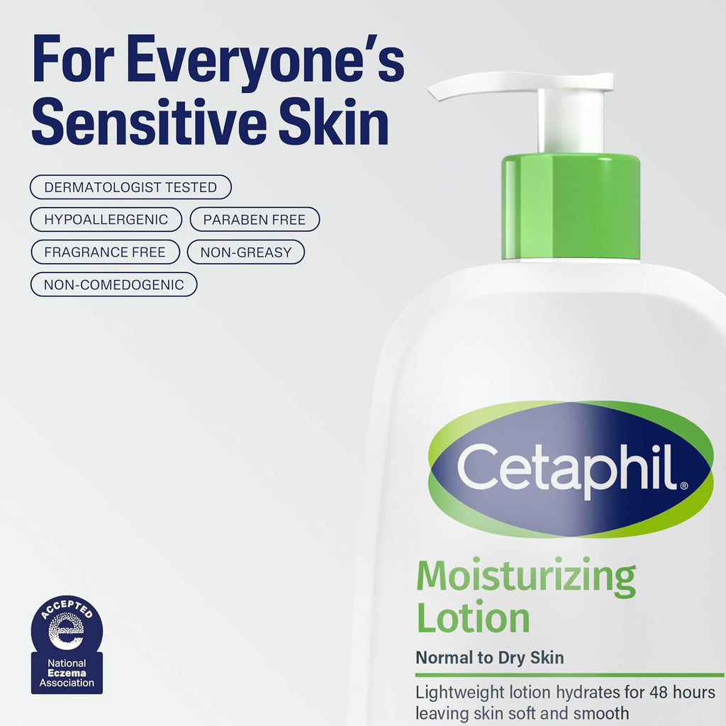 Cetaphil Face & Body Moisturizer, Hydrating Moisturizing Lotion For All Skin Types, Suitable For Sensitive Skin, New 20 Oz, Fragrance Free, Hypoallergenic, Non-Comedogenic