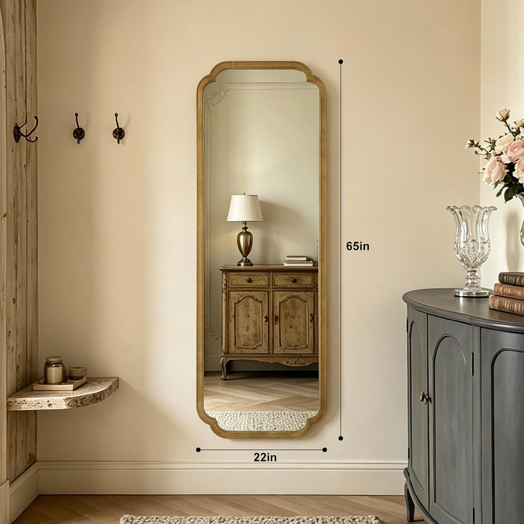 Full Length Mirror Wall Mounted 65"X22", Rustic Wooden Frame Floor Mirror, Large Full Body Mirror For Bedroom, Leaning Or Hanging Against Wall, Natural