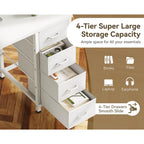Odk 40 Inch Small White Computer Desk With 4 Fabric Drawers, Modern Office Desk For Home Office Gaming With Storage Shelves Study, White