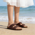 Womens Sandal Cork Footbed Slide, Arch Support Slides For Women With Adjustable Buckle, Comfortable Summer Beach Outdoor Sandals