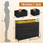 Wlive Led Dresser For Bedroom, Black Dresser Tv Stand For Bedroom With Led Lights And Power Outlet, Wide Chest Of Drawers For Hallway, 8 Fabric Drawers For Living Room And Entryway, Easy To Assemble