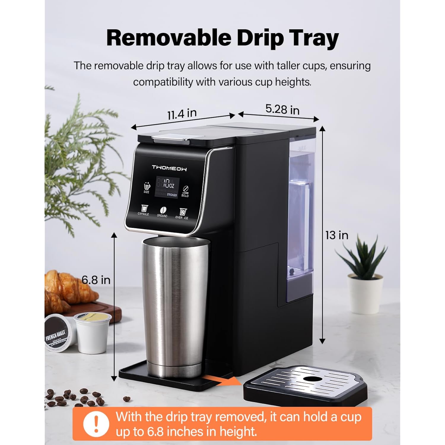 K Cup Coffee Maker With Bold Setting, Single Serve Hot & Iced Coffee Maker for K-Cup and Grounds, 52 Oz Removable Water Tank, 6 to 14oz Brew Size, Pod Coffee Machine With Reusable Filter,(Black)