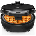 Chefman Anti-Overflow Belgian Waffle Maker W/Shade Selector, Temperature Control, Mess Free Moat, Round Iron W/Nonstick Plates & Cool Touch Handle, Measuring Cup Included, Black