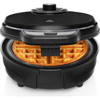 Chefman Anti-Overflow Belgian Waffle Maker W/Shade Selector, Temperature Control, Mess Free Moat, Round Iron W/Nonstick Plates & Cool Touch Handle, Measuring Cup Included, Black