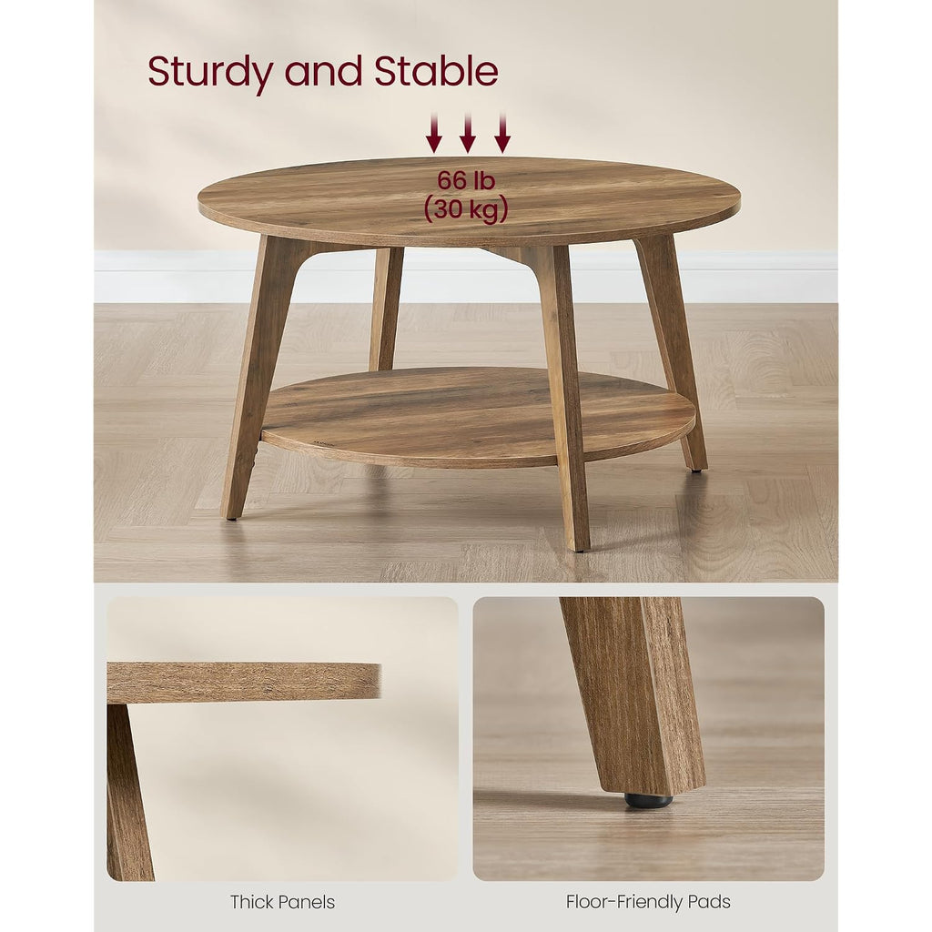 Vasagle Maezo Collection - Round Coffee Table, 2-Tier Center Table With Storage, Tapered Legs, Curved Transitions, 31.5 Dia. X 17.7 H Inches, Easy Assembly, For Living Room, Honey Brown Ulct243K41