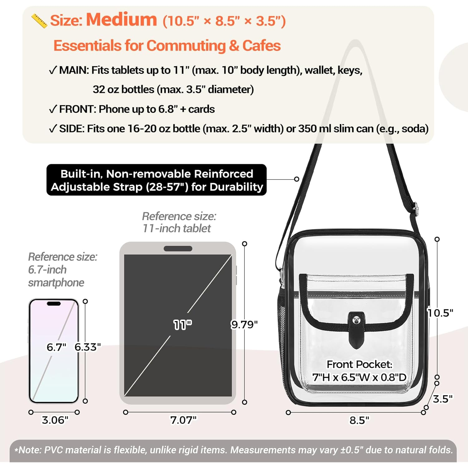 SPODEARS Clear Crossbody Bag for Stadium, Concert, Festival & More - Adjustable Shoulder Strap & Bottle Holder