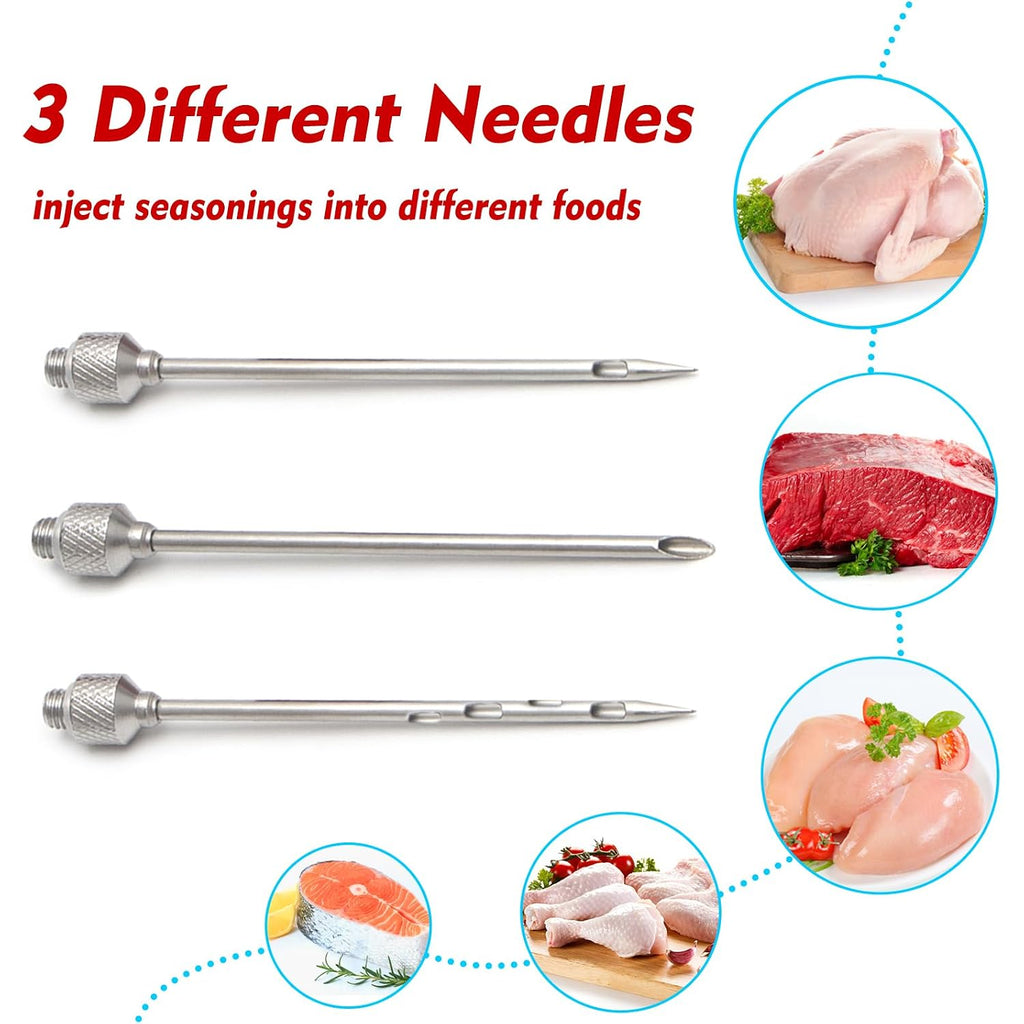 Meat Injector, 1-Oz Plastic Bbq Marinade Injector Kit, Turkey Injector Syringe (3 Stainless Steel Meat Needles +3 Replacement O Rings + 1 Cleaning Brush) For Turkey Smoked Bbq Grill