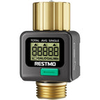 Restmo Water Flow Meter, Measure Gallon/Liter Consumption And Flow Rate | Brass Inlet & Outlet, Water Meter For Outdoor Garden Hose Watering, Rv Water Tank Filling, Lawn Sprinkler And Nozzle Sprayer