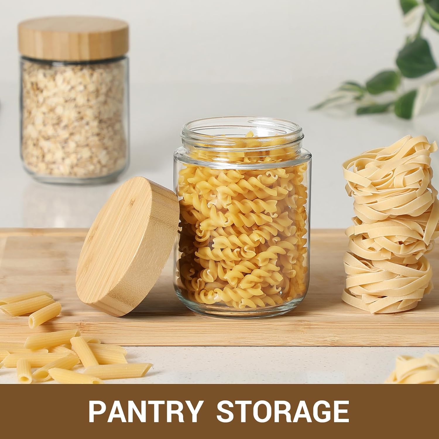 Netany 4-Pack 16Oz Glass Jars With Airtight Lids, Overnight Oats Containers With Bamboo Lids, Wide Mouth Mason Salad Jars, Glass Food Storage Containers For Snacks Yogurt Spice Sugar