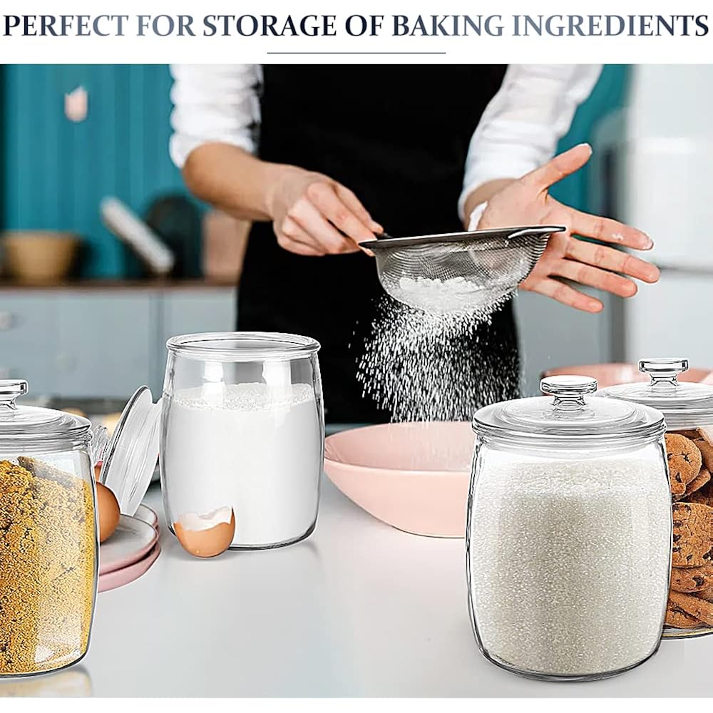 Wide Mouth Apothecary Jar With Lid, 0.5 Gallon Glass Jar For Kitchen Storage And Laundry Room Organization, 72 Oz Clear Glass Container For Cookie, Candy, Sugar, Flour, Nuts