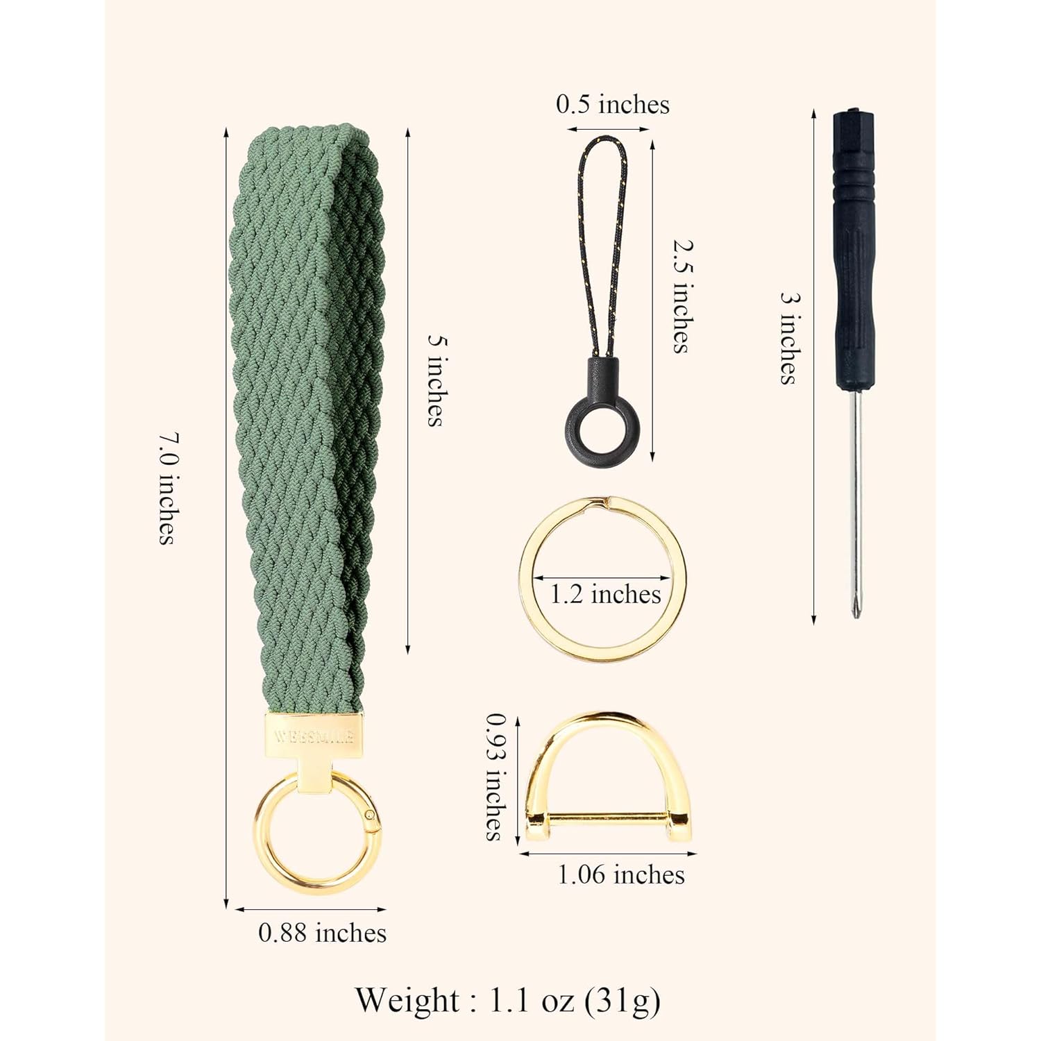 WEESMILE Keychain Wristlet, Stretchy Key Chain for Car Keys with 2 Keyrings and D ring, Cute Wrist Lanyard for Women Men