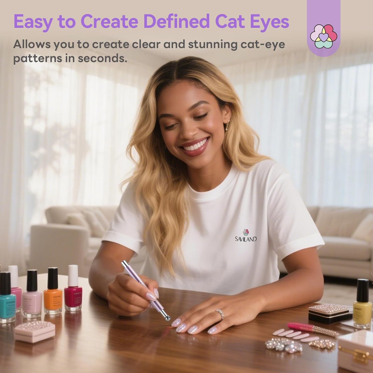 SAVILAND Essentials Cat Eye Magnetic for Nails: Pink Double-Head Nail Magnet Sturdy Cat Eye Magnet for Nails with Round Magnetic Bead Multifunctional Magnet for Cat Eye Gel Polish DIY Home Salon