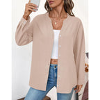 Lomon Womens Button Down Shirts Long Sleeve Cotton Button Up Shirt Linen V Neck Casual Loose Tops Blouses