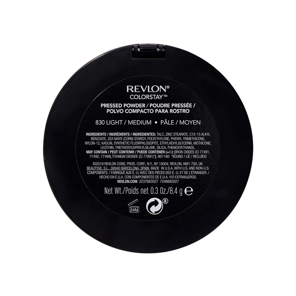 Revlon ColorStay Pressed Powder Face Makeup, Longwearing, Fragrance-Free, Noncomedogenic, 830 Light Medium, 0.3 oz