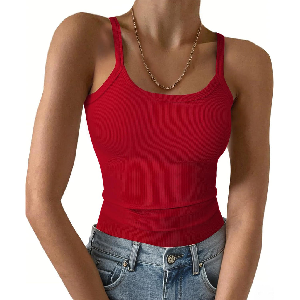 Gkbk Womens Sleeveless Tank Top Form Fitting Spaghetti Strap Scoop Neck Ribbed Knit Basic Cami Layering Shirts