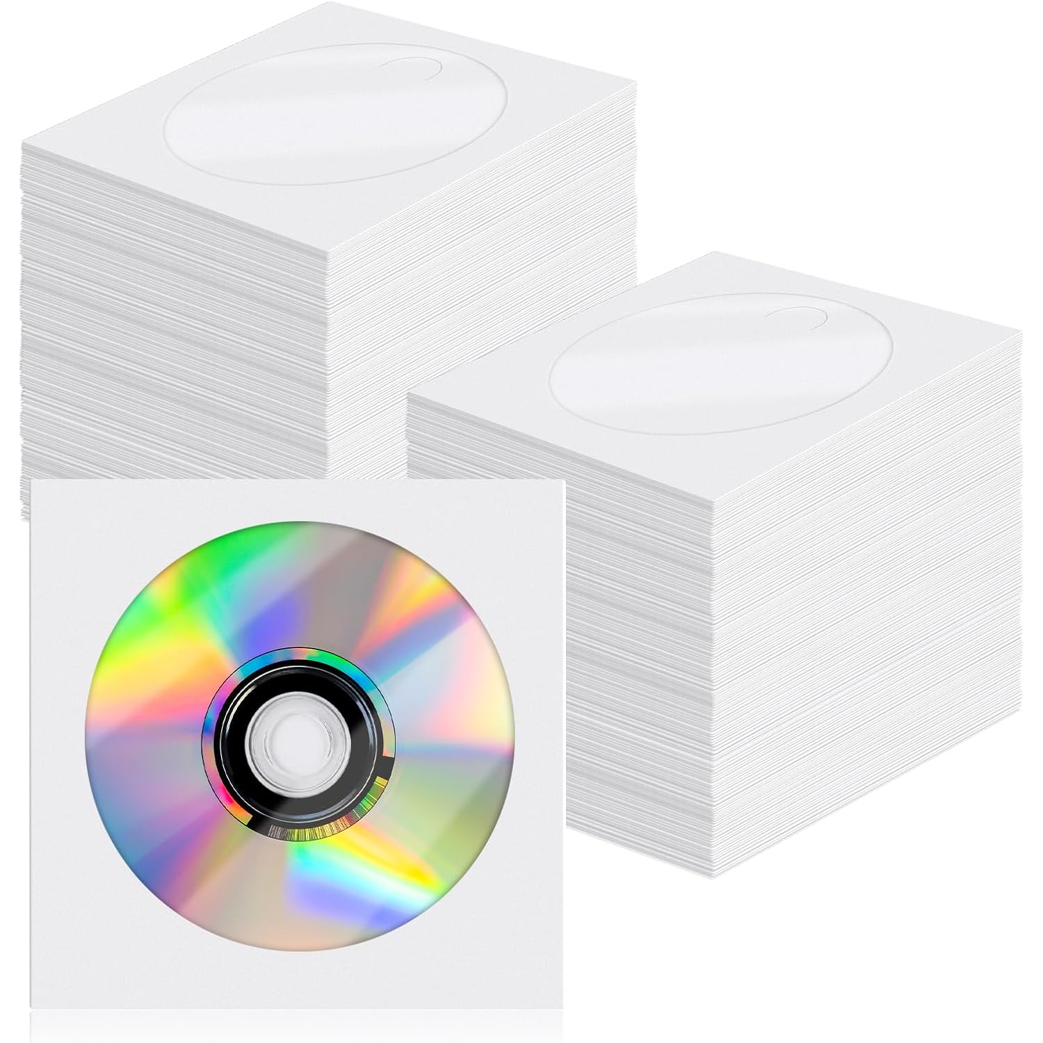 Cd Dvd Sleeves 200 Pack, White Cd Dvd Sleeves Envelope Holder With Clear Window And Flap (5X5 Inch/12.7X12.7 Cm)
