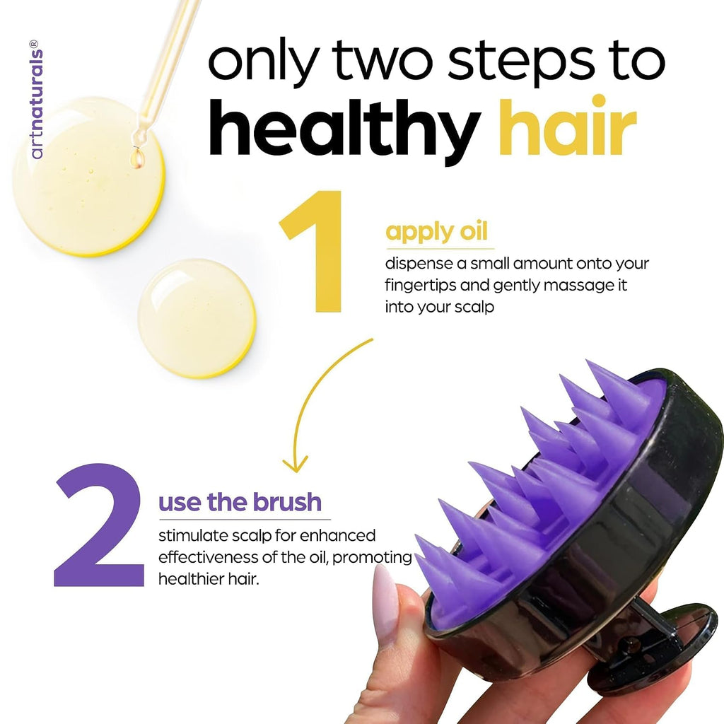 Artnaturals Organic Rosemary Castor Hair Growth Tonic Oil + Massager Hair Regrowth Set, 4 Oz With Coconut & Olive Oil, Scalp Treatment For Dry, Damaged & Split Ends