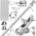Anovo Flag Pole Kit- Stainless Steel 6 Ft Flag Poles With1 Inch Metal 360° Rotating Flag Pole Rings Clip, Two-Position Flag Pole Holder Brackets Mounting For Outside House Outdoor Porch (6 Ft-Sliver)