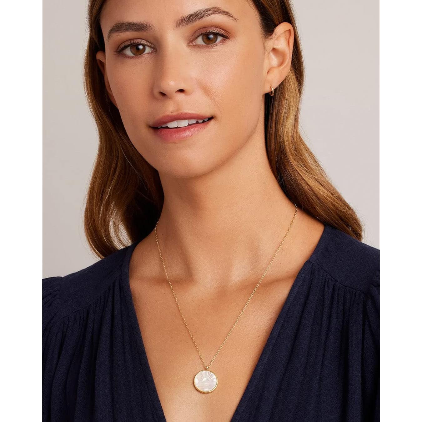 gorjana - Sunset Etched Necklace 19"-21" - 18k Gold-Plated - Mother of Pearl Pendant, Adjustable Chain - Layering Necklaces - Ideal Gifting Packaging