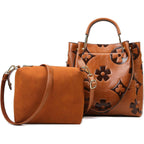Travistar Floral Handbags Purses Women - Embossed Leather Top Handle Handbag Set Large Shoulder Bag Ladies Bucket Hobo Tote