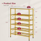 Tajsoon 6 Tier Shoe Rack Organizer for 20-24 Pairs of Shoes, Metal Mesh Shoe Shelf for Closet, Industrial Shoe Rack for Entryway Shoe Storage with X Shape Fixed Frame, White & Gold