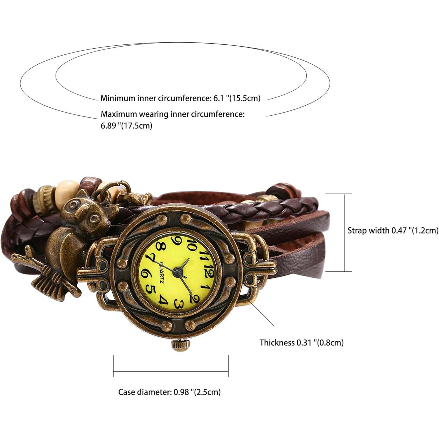 JewelryWe Women Quartz Bracelet Watch Fashion Weave Wrap Around Leather Wrist Watch Classic Bracelet Watch for Summer Beach for Mother's Day