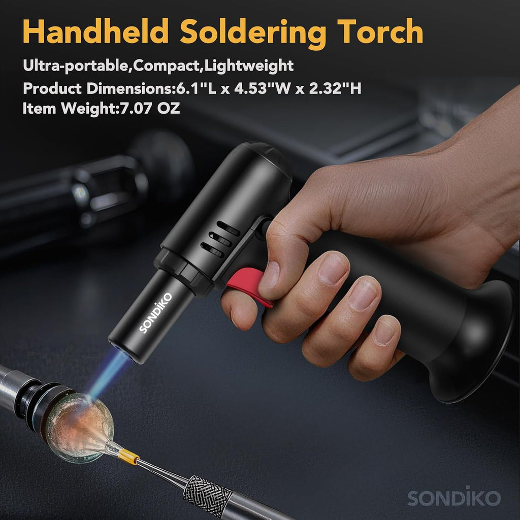 Sondiko Butane Torch Lighter With Visible Fuel Window, Refillable Soldering Torch With Adjustable Flame For Welding, Resin Art, Industrial (Butane Gas Not Included)